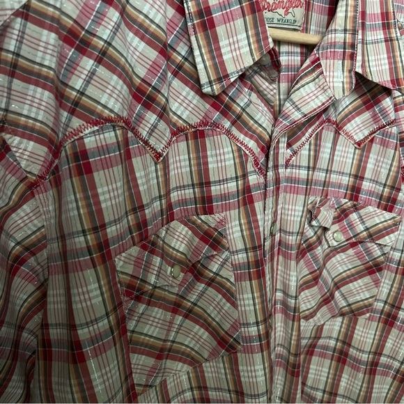 Wrangler Men’s S/S Snap Closure Red/white/orange/silver Plaid Shirt Size XL - Picture 7 of 15